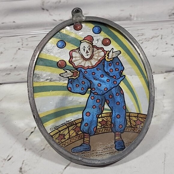 Glass Masters Suncatcher Juggling Circus Clown Carnival Oval Vintage 1980 - Picture 3 of 11